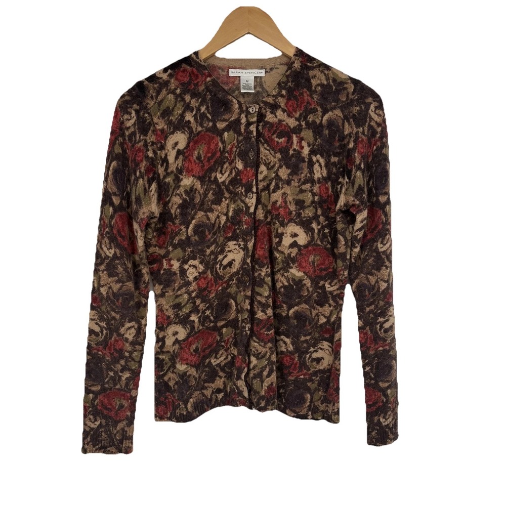 Sarah Spencer Sweater Womens M Cottagecore Floral Cardigan Lambswool Angora